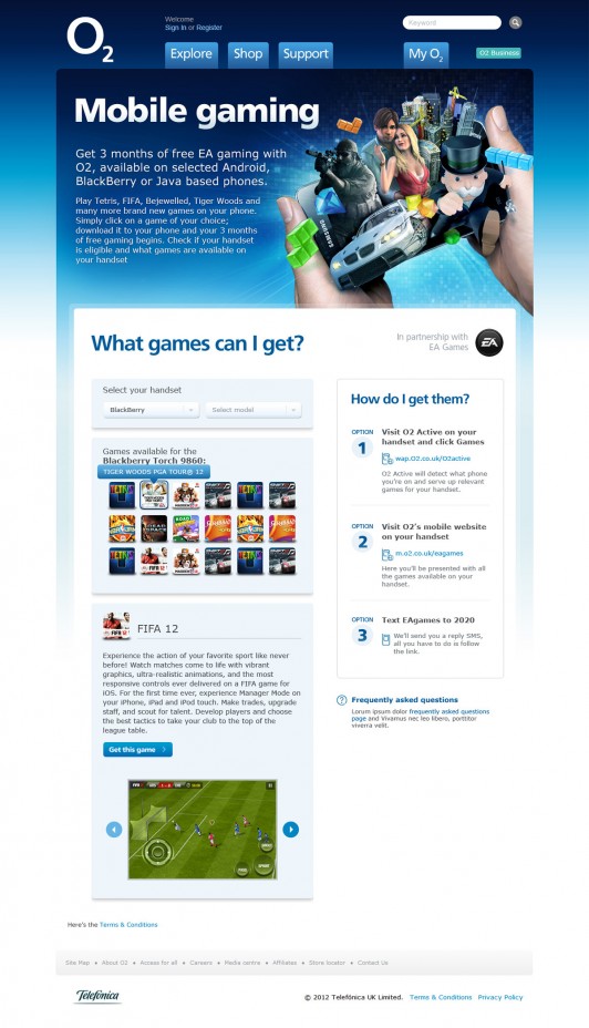 O2 Mobile gaming - Available games