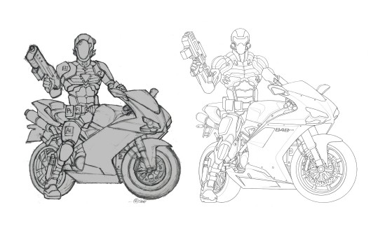 Sketches of Mercenary and bike